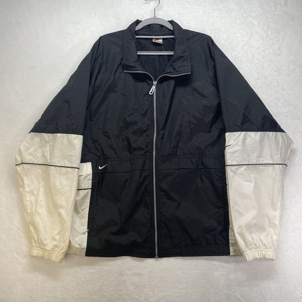 Vintage Nike Windbreaker Jacket Men's XL Black/White‎ 100% Nylon Vented Flawed